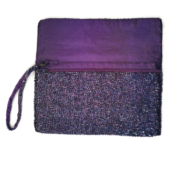 Mexx Dark Purple Beaded Evening Wristlet Purse - Picture 2 of 4
